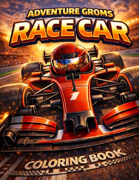 Adventure Groms: Race Car Coloring Book: Formula Style Racing Cars, Open Wheel Racing, Race Tracks, Pit Crews and High Speed Action Fun, Easy Designs for Kids, Teens and Adults