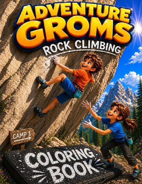 Adventure Groms Rock Climbing Coloring Book: Bouldering, Sport Climbing, and Indoor Gym Scenes from Joshua Tree, Yosemite, Bishop, Tramway and More for Kids and All Ages