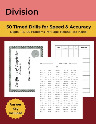 Division 50 Timed Drills for Speed & Accuracy: Math Drills, Digits 1-12, Ages 7-11, Grades 3-5, 100 Problems Per Page