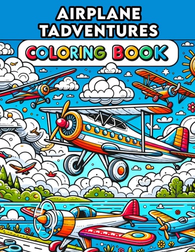 Airplane Adventures Coloring Book Embark on Jet Journeys, Let Boys' Creativity Soar Among the Clouds with Captivating Experiences and Thrilling Designs!