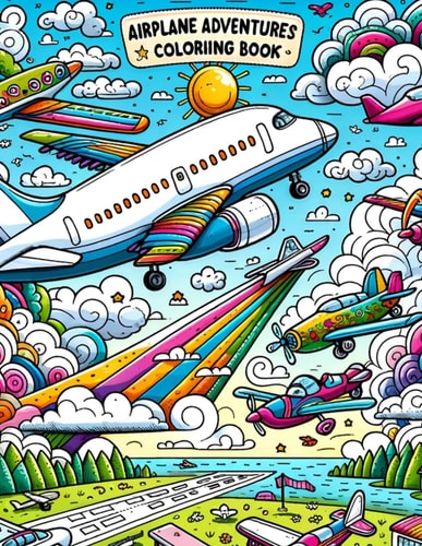 Airplane Adventures Coloriing Book Embark on Jet Journeys, Let Boys' Creativity Soar Among the Clouds with Captivating Experiences and Thrilling Designs!