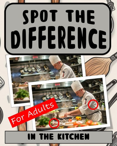 Spot the Difference Book for Adults - In The Kitchen Difficult Image Puzzles for Adults