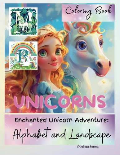 Unicorn Coloring Book Enchanted Unicorn Adventure: Alphabet and Landscape