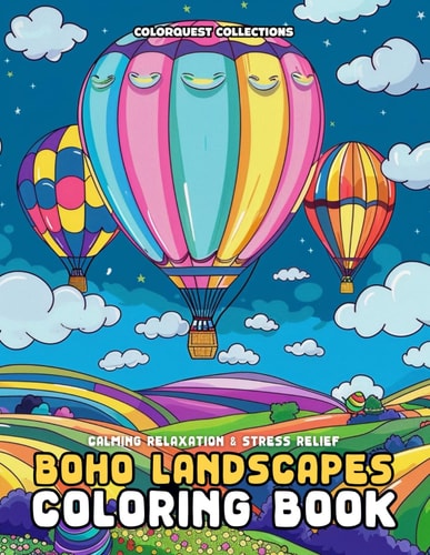 Boho Landscapes Coloring Book Wander Through Colorful Realms Stress Relief and Relaxation