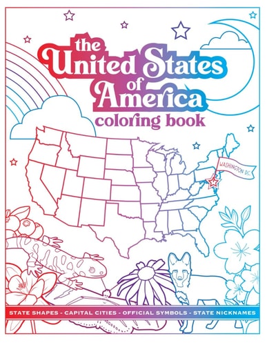 United States of America Coloring Book 50 States Including State Shape, Capital City, Nickname and State Symbols