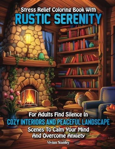 Stress Relief Coloring Book with Rustic Serenity for Adults : Find Silence in Cozy Interiors and Peaceful Landscape Scenes to Calm Your Mind and Overcome Anxiety