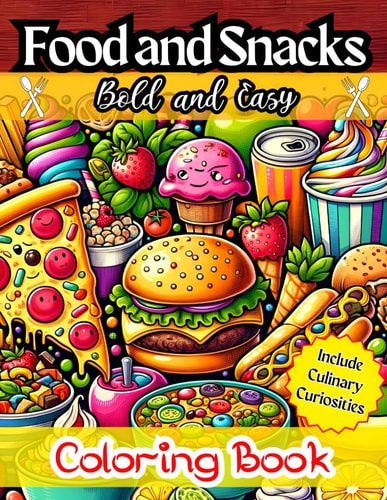 Food And Snacks Coloring Book Vibrant, Simple, and Adorable Designs for All Ages! Discover Fascinating Curiosities Alongside Every Dish, Bold And Easy Featuring Large Print for Ultimate Relaxation and Fun for Everyone!