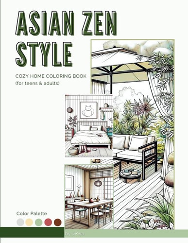 ASIAN ZEN STYLE COZY HOME COLORING BOOK.