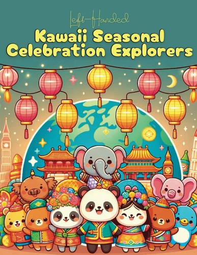 LEFT-HANDED Kawaii Seasonal Celebration Explorers Delightful Coloring Book for Kids of All Ages with 50+ Cute Kawaii Images & Fun Facts on Global Celebrations