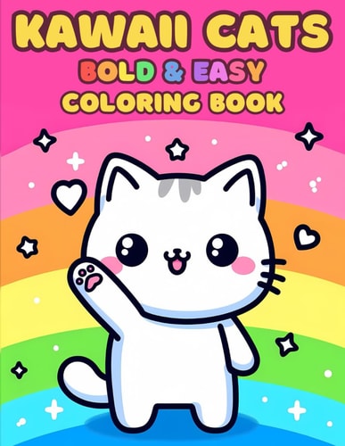 Kawaii Cats Coloring Book. 55 Unique Designs Bold & Easy. Featuring Cute Cats All Dressed Up
