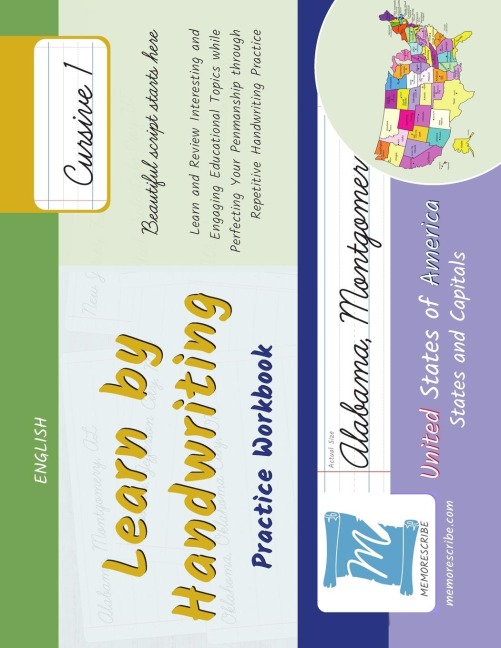 Handwriting Practice Workbook - United States of America, States and Capitals - Cursive, Level 1: Learn by Handwriting - Children and Adults - USSC1LE