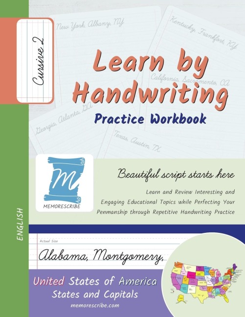 Handwriting Practice Workbook - United States of America, States and Capitals - Cursive, Level 2: Learn by Handwriting - Children and Adults - USSC2PE