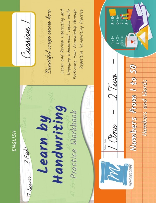 Handwriting Practice Workbook - Numbers from 1 to 50 - Words and Numbers - Cursive, Level 1: Learn by Handwriting - Children and Adults - N150C1LE