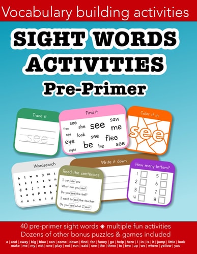 Sight Words Pre-primer Vocabulary Building Activities Education Resources by Bounce Learning Kids