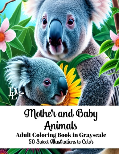 Mother and Baby Animals Adult Coloring Book in Grayscale 50 Sweet Illustrations to Color