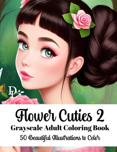 Flower Cuties 2 - Grayscale Adult Coloring Book 50 Beautiful Illustrations to Color