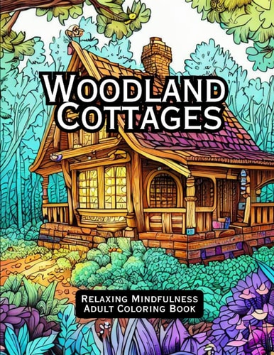 Woodland Cottages Relaxing Mindfulness Adult Coloring Book