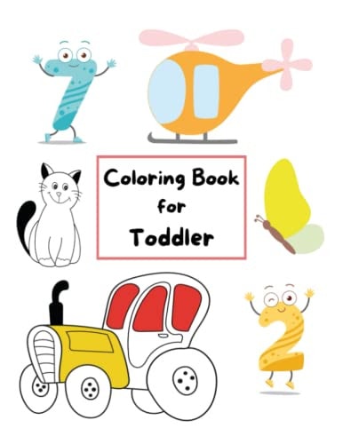 Coloring Book for Toddler Fun with Number, Airplane, Butterfly & More Illustration