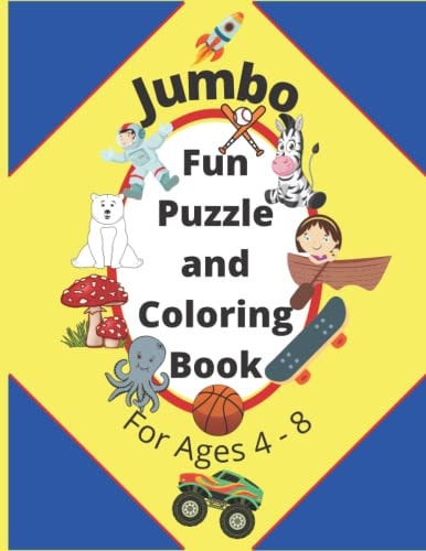 Jumbo Fun Puzzle and Coloring Book For Ages 4-8 Activity Book of Mazes, Word Searches and Dot to Dots For Boys and Girls