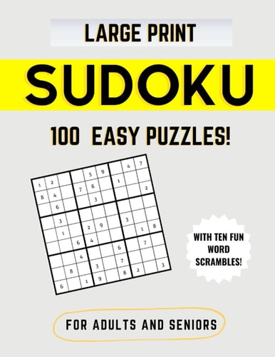 Easy Sudoku for Adults and Seniors Large Print With Ten Fun Word Scrambles