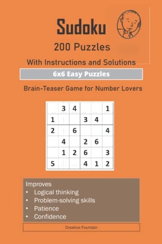 Sudoku 200 Puzzles-With Instructions and Solutions-6x6 Easy Puzzles-Brain-Teaser Game for Number Lovers