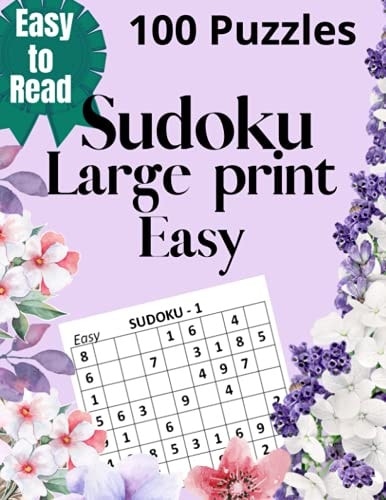 Sudoku Large Print 100 Easy Puzzles Large Print for Senior with Floral Cover