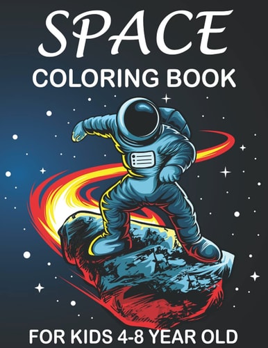 Space Coloring Book for Kids 4-8 Year Old Space Surfer - Astronaut Collecting Stars and Outer Space Doodle Shuttle Flying With the Planet and Satellite Cartoon Icon Illustration