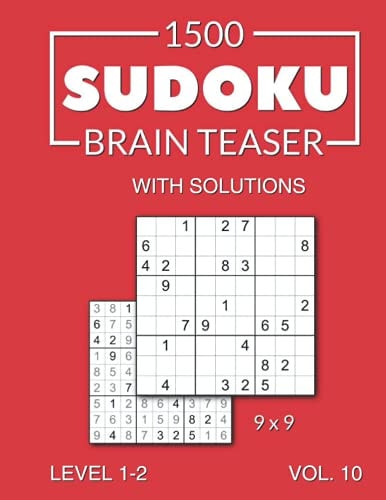 1500 Sudoku Brain Teaser 9x9 with Solutions Level 1-2 Volume 10