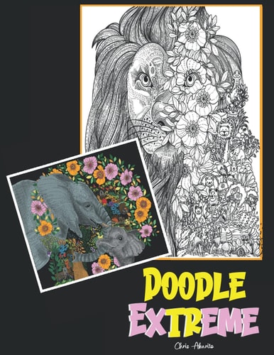 Doodle Extreme Adult Coloring Book with Animals.