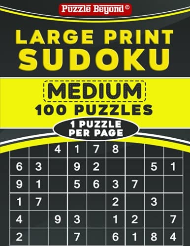 Large Print Sudoku Medium 100 Sudoku Puzzles - One Puzzle Per Page with Solutions