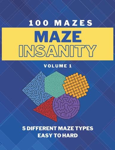 Maze Insanity - Volume 1 100 Easy to Hard Mazes: Maze Puzzles for Teens and Adults