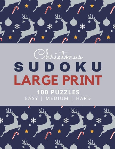 CHRISTMAS SUDOKU LARGE PRINT Silver Reindeer Theme