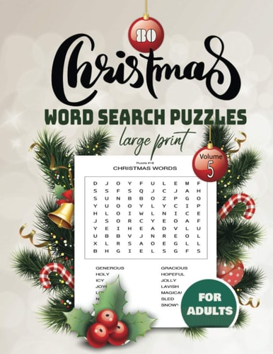80 Christmas Word Search Puzzle for Adults Large Print Volume 5 Holiday Puzzle Book with Answers Large Print 104 Pages, Beautiful- Time- Christmas- Word-search with Answers