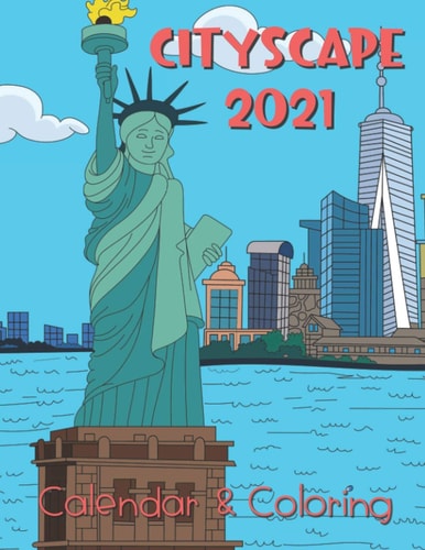 City Scape Coloring Calendar 2021 12 Month Page Start January 2021-December 2021, Coloring Page Side Per Month
