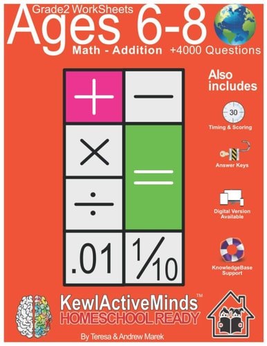 Grade 2 Worksheets - Math Addition, HomeSchool Ready +4000 Questions Includes Timing & Scoring, Answer Keys, Knowledgebase Support