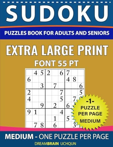 Sudoku Puzzles Book for Adults and Seniors Medium Brain Exercise: One Puzzle Per Page - Medium - Extra Large Print Book for Adults and Seniors
