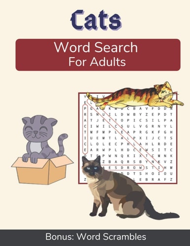 Cats Word Search For Adults Medium Difficulty Puzzle Book for Cat Lovers and Owners