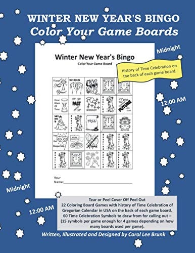Winter New Year's Bingo Color Your Game Boards