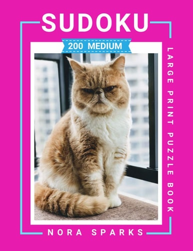 Sudoku & Cat, Life Is Good Large Print Sudoku Puzzle Book For Adult & Seniors With Solutions - One Puzzle Per Page - 200 Medium Sudoku Puzzles With Answers - Brain Games & Logic Games For Adults - Christmas Secret Santa Gift & White Elephant Gift