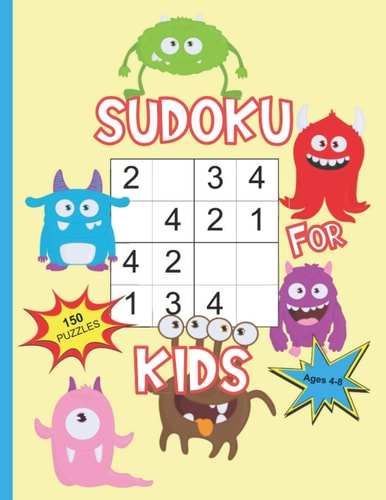 Sudoku For Kids Ages 4-8 Sudoku With Cute Monster Books For Kids, 4x4 Sudoku For Toddlers Kindergarten Preschool, Learn Numbers 1-4