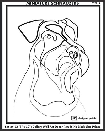 MINIATURE SCHNAUZERS Set-of-12 (8" X 10") Gallery Wall Art Decor Pen & Ink Black Line Prints Handmade Minimalist Classic Elegant Unframed Simple Pop Poster Prints Themed Party Decoration DIY Essential Craft Item