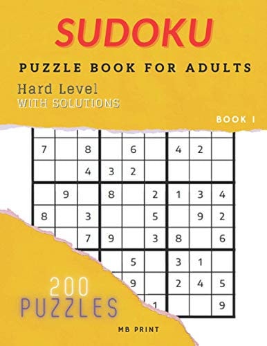 Sudoku - Hard Level / Puzzle Book For Adults - 200 Puzzles with Solutions Best Gift Idea/Brain Games