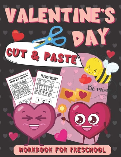 Valentine's Day Cut and Paste Workbook for Preschool Scissor Skills Activity Book for Kids Ages 3-5