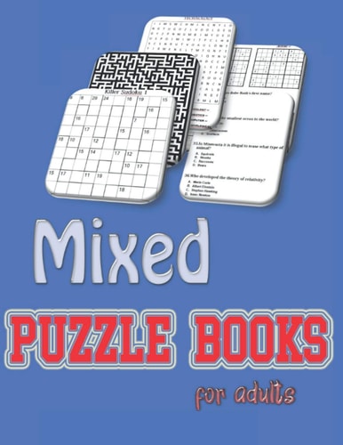 Mixed Puzzle Books for Adults Word Search, Sudoku, Mazes, Hard Killer Sudoku and Trivia 8,5"x11" 110 Pages