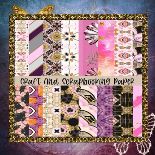 Craft And Scrapbooking Paper Pink, Brass, Purple Geometric and Watercolor Designs - 8 X 8 Inch Double-Sided Patterns - 20 Pages, 40 Designs for Scrapbooking And Paper Craft Activities