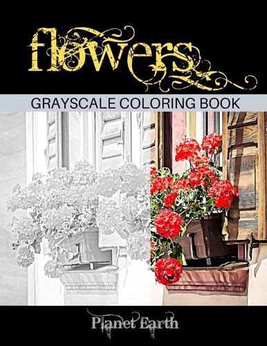 Flowers Grayscale Coloring Book Beautiful Images of Flowers in Pots Hanging on Houses and Buildings