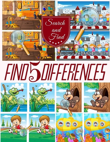 Find 5 Differences Search and Find Books for Children, Spot 5 Differences Between Two Pictures with Answers