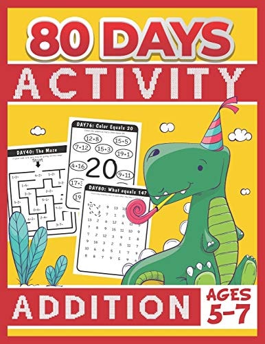 80 Days Activity Addition for Kids Ages 5-7 Funny Basic Math Workbook Grade 1, 1st Grade Math, Addition Within 20