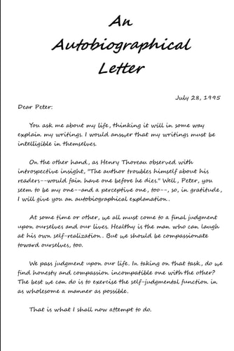 An Autobiographical Letter With a "Self-Portrait of the Author" and a Post-Autobiographical Postscript
