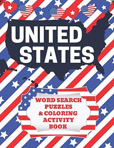 United States Word Search Puzzles and Coloring Activity Book Fifty States Workbook for Kids to Learn Important Facts about All 50 States - Color in State Symbols and Solve Wordsearch Puzzles